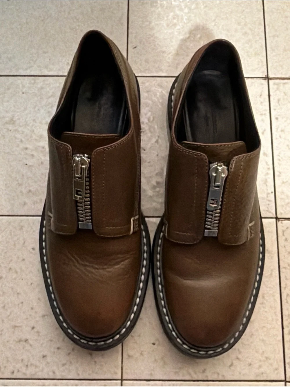 Rag & Bone Saxon Zip-Front Leather Loafer Brown 38.5/8